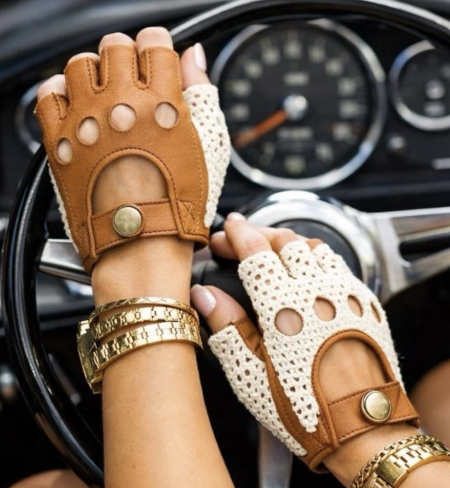 Crochet & Leather Racing Gloves