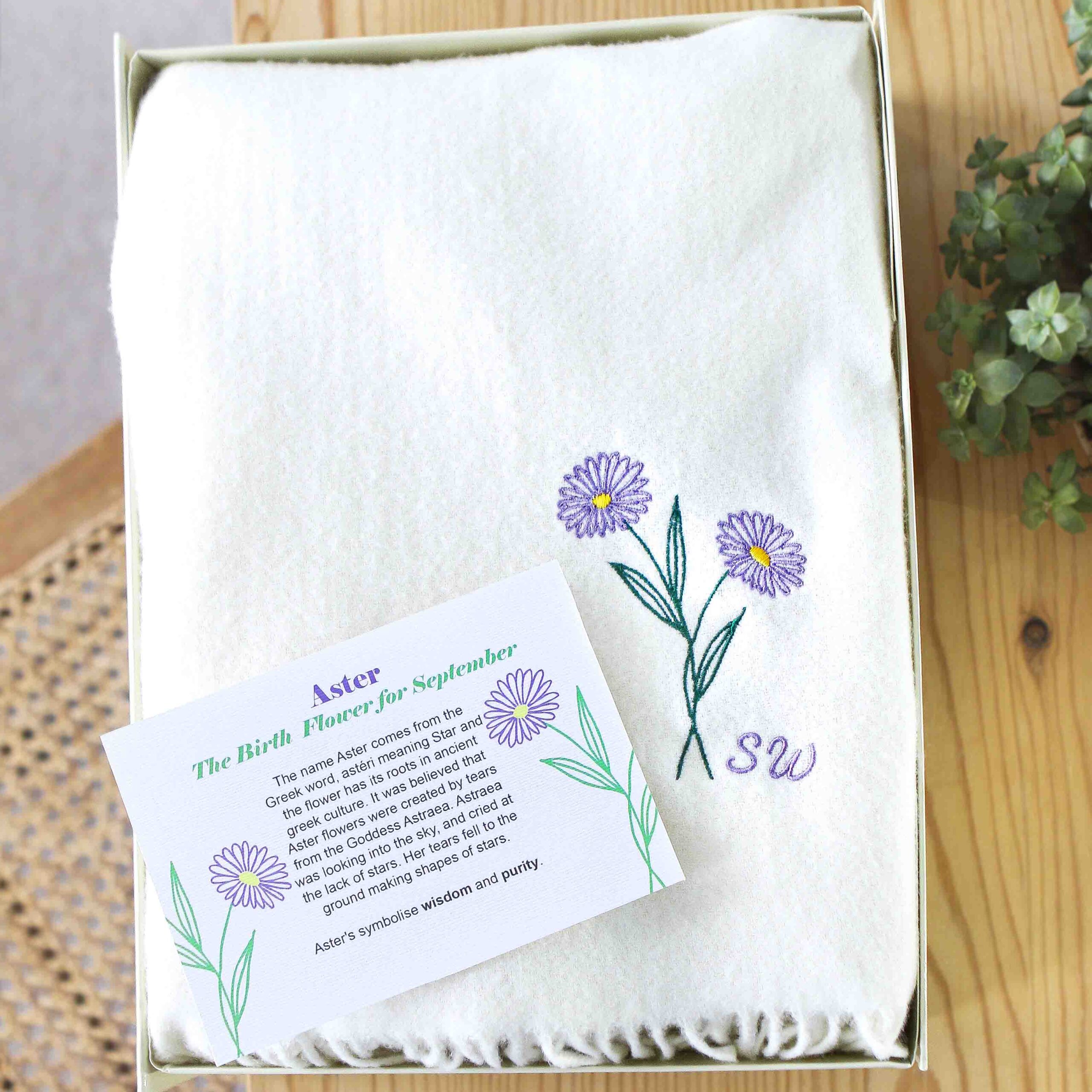 Birth Flower Embroidered Cashmere Scarf